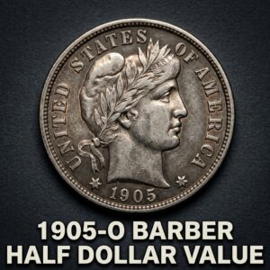The 1905 O Barber Half Dollar Value ranges from about $15 in heavily worn condition to over $10,000 for rare high grade specimens. Whether you found this silver coin in an old jar or inherited it from a relative, its New Orleans "O" mint mark makes it a fascinating piece of history with significant collector interest.