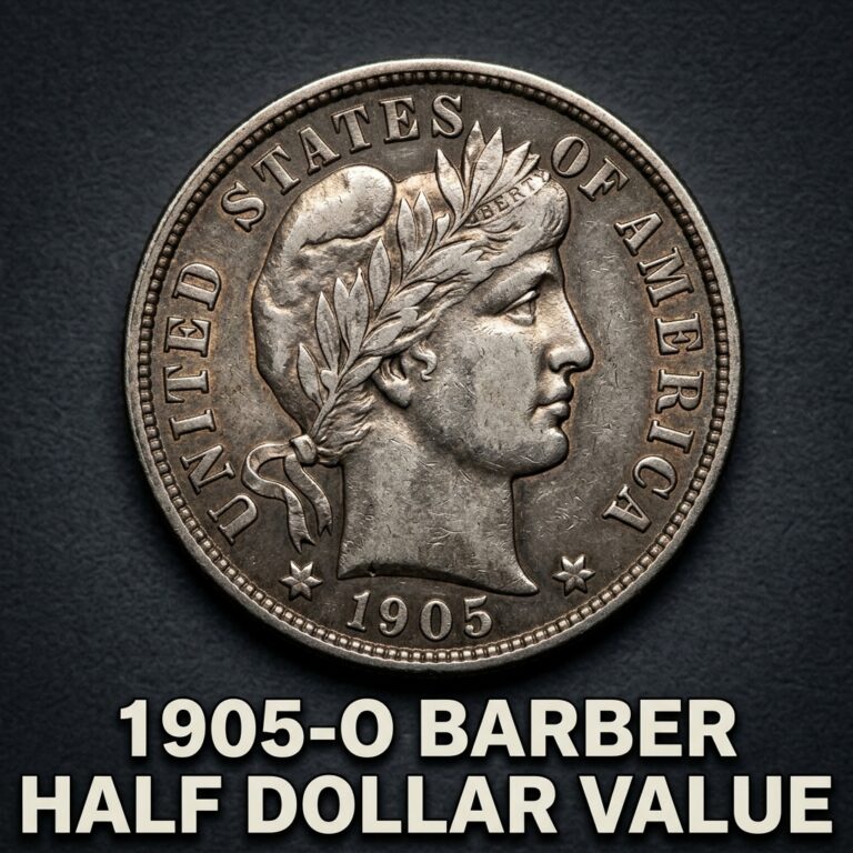 The 1905 O Barber Half Dollar Value ranges from about $15 in heavily worn condition to over $10,000 for rare high grade specimens. Whether you found this silver coin in an old jar or inherited it from a relative, its New Orleans "O" mint mark makes it a fascinating piece of history with significant collector interest.