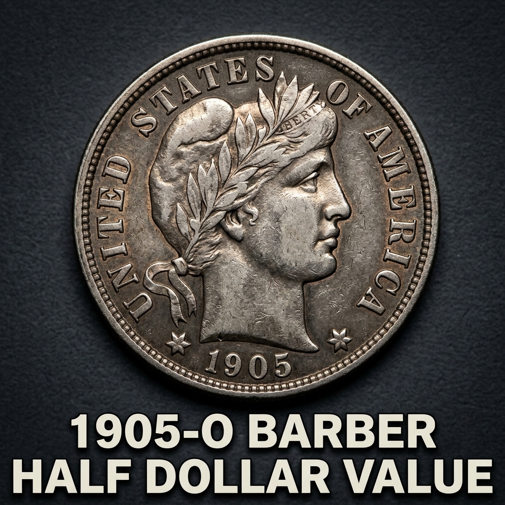 The 1905 O Barber Half Dollar Value ranges from about $15 in heavily worn condition to over $10,000 for rare high grade specimens. Whether you found this silver coin in an old jar or inherited it from a relative, its New Orleans "O" mint mark makes it a fascinating piece of history with significant collector interest.